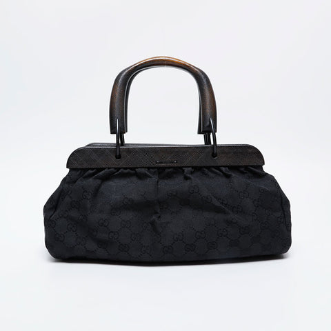 Gucci GG帆布竹手提包黑色WS21208