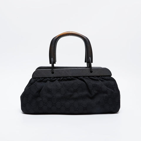Gucci GG帆布竹手提包黑色WS21208
