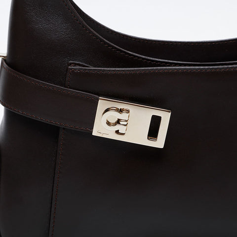 Salvatore Ferragamo Gancini one belt leather Shoulder Bag Brown WS21213
