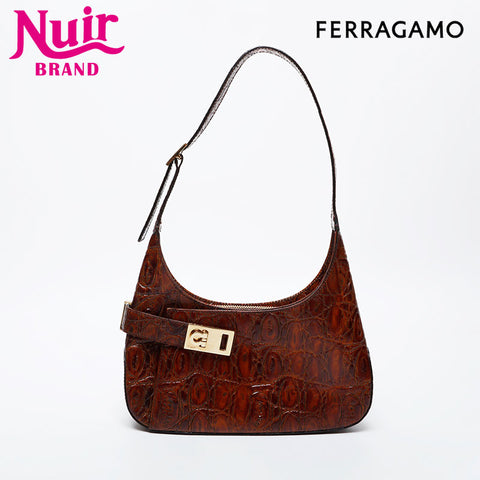 Salvatore Ferragamo Gancini one belt leather Shoulder Bag Brown WS21214