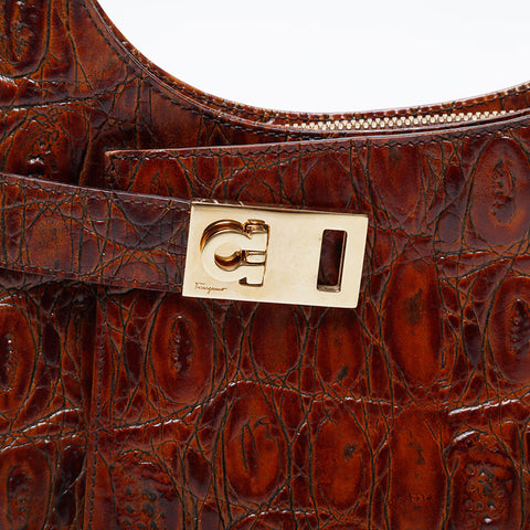 Salvatore Ferragamo Gancini one belt leather Shoulder Bag Brown WS21214