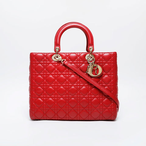 クリスチャンディオール Christian Dior ラージ レディ ディオール 2way ハンドバッグ レッド WS21220