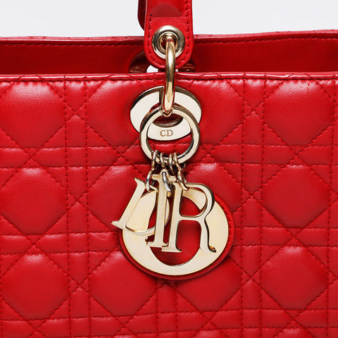 クリスチャンディオール Christian Dior ラージ レディ ディオール 2way ハンドバッグ レッド WS21220