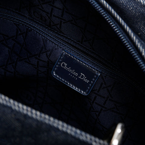 極美品 クリスチャンディオール Christian Dior ラージ レディ ディオール 2way デニム ハンドバッグ ネイビー WS21221