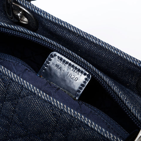 極美品 クリスチャンディオール Christian Dior ラージ レディ ディオール 2way デニム ハンドバッグ ネイビー WS21221