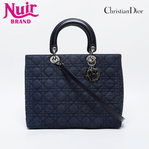 極美品 クリスチャンディオール Christian Dior ラージ レディ ディオール 2way デニム ハンドバッグ ネイビー WS21221