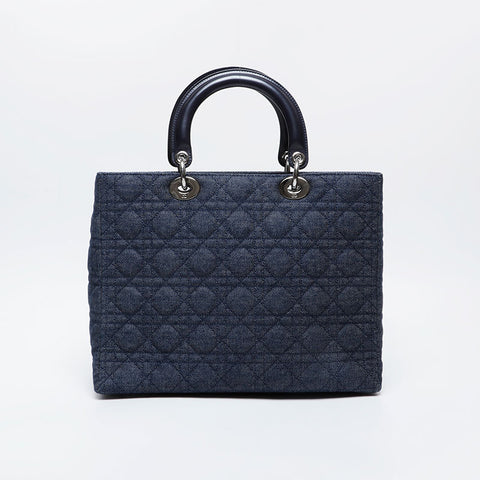 極美品 クリスチャンディオール Christian Dior ラージ レディ ディオール 2way デニム ハンドバッグ ネイビー WS21221