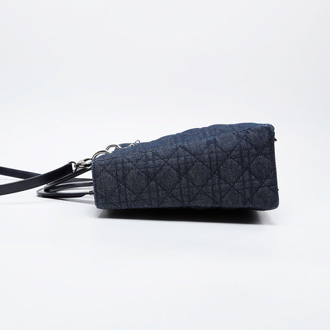 極美品 クリスチャンディオール Christian Dior ラージ レディ ディオール 2way デニム ハンドバッグ ネイビー WS21221