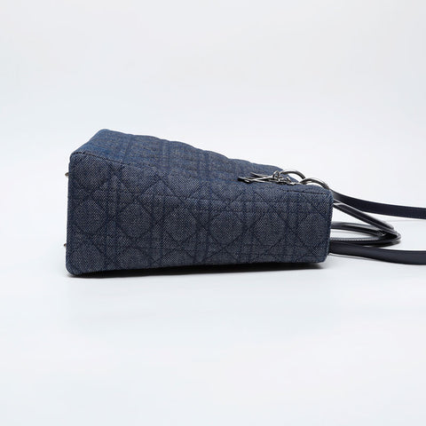 極美品 クリスチャンディオール Christian Dior ラージ レディ ディオール 2way デニム ハンドバッグ ネイビー WS21221