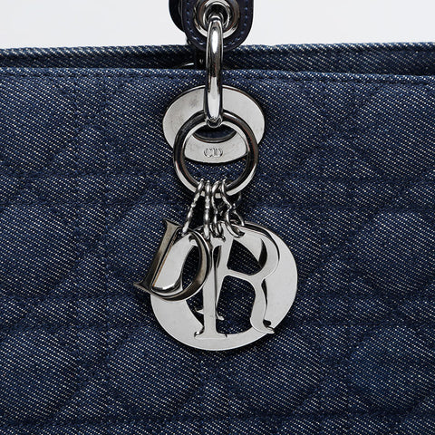 極美品 クリスチャンディオール Christian Dior ラージ レディ ディオール 2way デニム ハンドバッグ ネイビー WS21221