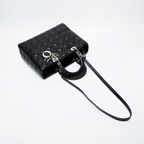 極美品 クリスチャンディオール Christian Dior ラージ レディ ディオール 2way ハンドバッグ ブラック WS21222