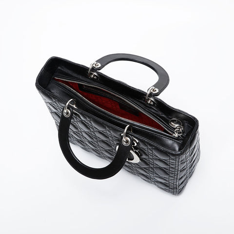 極美品 クリスチャンディオール Christian Dior ラージ レディ ディオール 2way ハンドバッグ ブラック WS21222