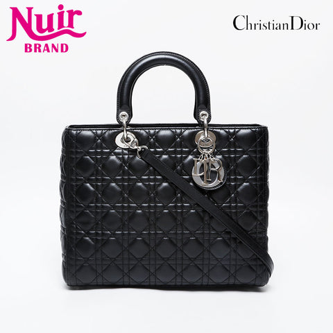 極美品 クリスチャンディオール Christian Dior ラージ レディ ディオール 2way ハンドバッグ ブラック WS21222