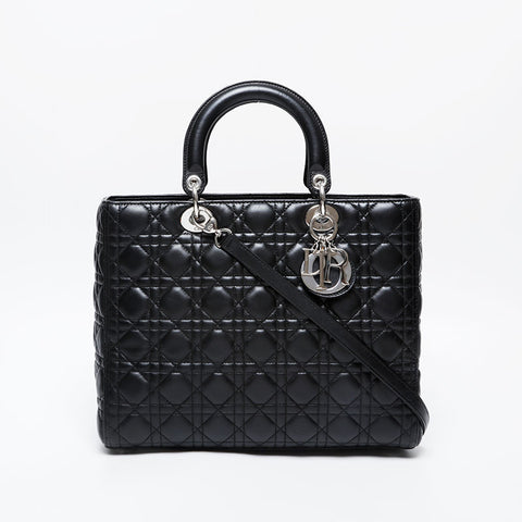 極美品 クリスチャンディオール Christian Dior ラージ レディ ディオール 2way ハンドバッグ ブラック WS21222