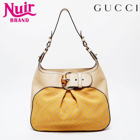 グッチ GUCCI キャンバス バンブー ワンショルダー ショルダーバッグ イエロー WS21224