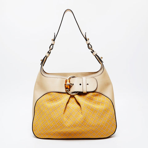 GUCCI Canvas Bamboo One Belt Shoulder Bag yellow WS21224