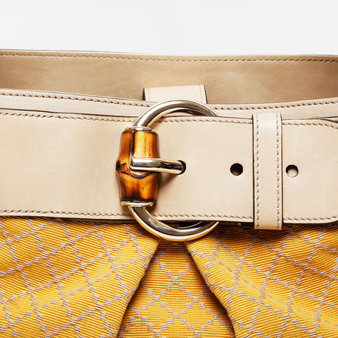 GUCCI Canvas Bamboo One Belt Shoulder Bag yellow WS21224