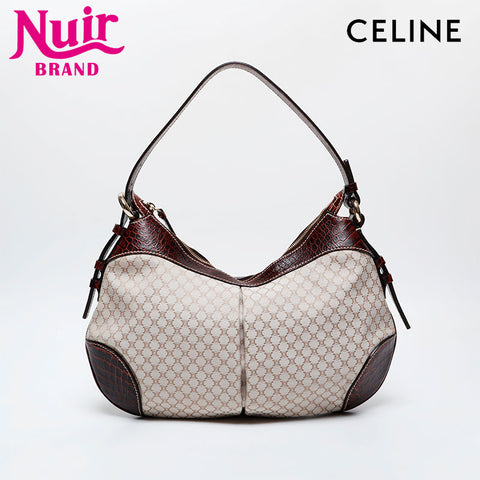 CELINE Macadam embossed leather Shoulder Bag beige WS21226