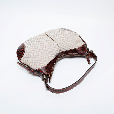 CELINE Macadam embossed leather Shoulder Bag beige WS21226