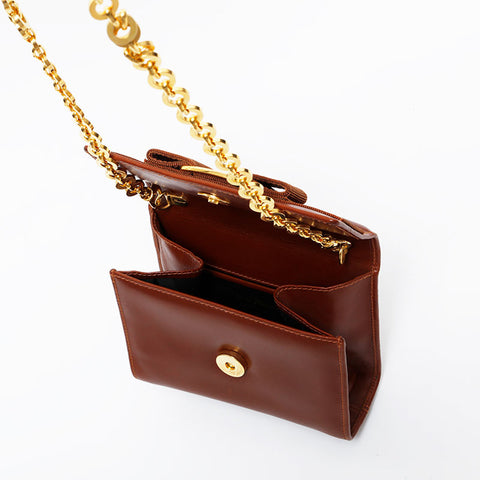Salvatore Ferragamo Mini Vara Chain Shoulder Bag Brown WS21232