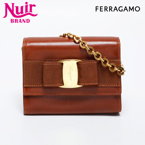 Salvatore Ferragamo Mini Vara Chain Shoulder Bag Brown WS21232