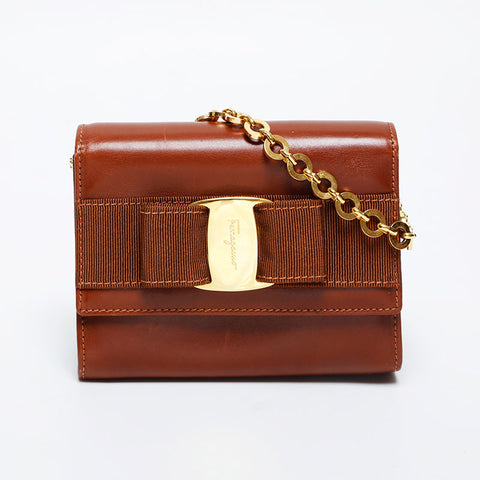 Salvatore Ferragamo Mini Vara Chain Shoulder Bag Brown WS21232
