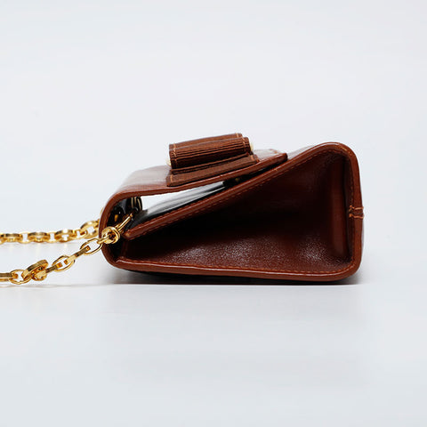 Salvatore Ferragamo Mini Vara Chain Shoulder Bag Brown WS21232