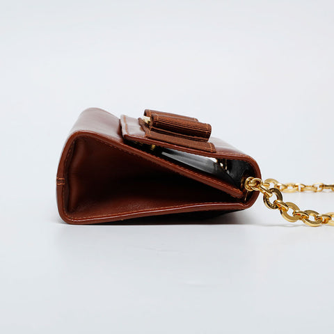 Salvatore Ferragamo Mini Vara Chain Shoulder Bag Brown WS21232