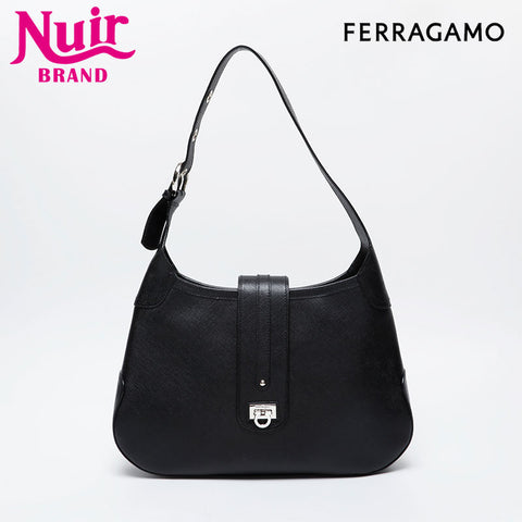 Salvatore Ferragamo Gancini leather one belt Shoulder Bag black WS21233