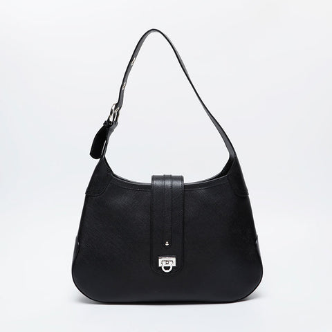 Salvatore Ferragamo Gancini leather one belt Shoulder Bag black WS21233