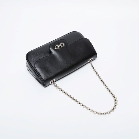 Salvatore Ferragamo Leather Chain Shoulder Bag black WS21237