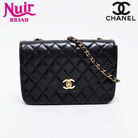 CHANEL 0 Series 1986-1989 Lambskin Chain Flap Matelasse Shoulder Bag black WS21257