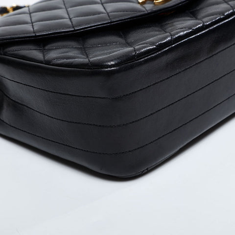 CHANEL 0 Series 1986-1989 Lambskin Chain Flap Matelasse Shoulder Bag black WS21257