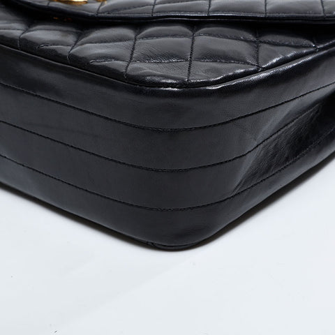 CHANEL 0 Series 1986-1989 Lambskin Chain Flap Matelasse Shoulder Bag black WS21257