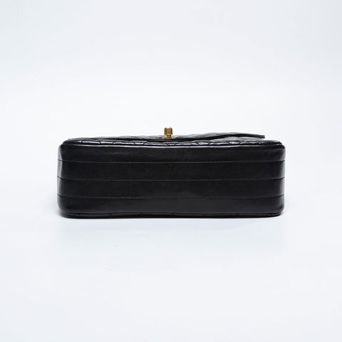 CHANEL 0 Series 1986-1989 Lambskin Chain Flap Matelasse Shoulder Bag black WS21257