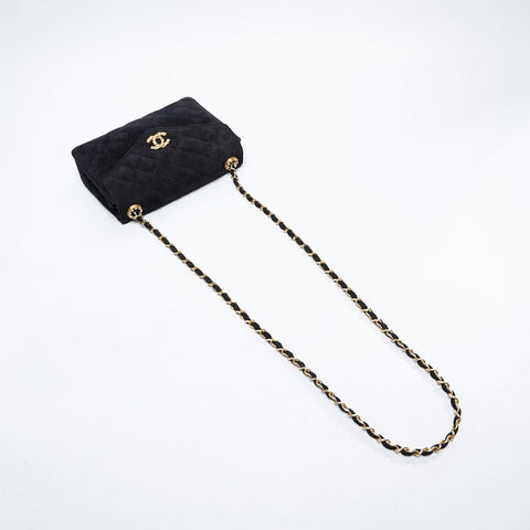CHANEL 0 series 1986-1989 Suede Rhinestone Flap Shoulder Bag black WS21260