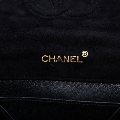 CHANEL 0 series 1986-1989 Suede Rhinestone Flap Shoulder Bag black WS21260
