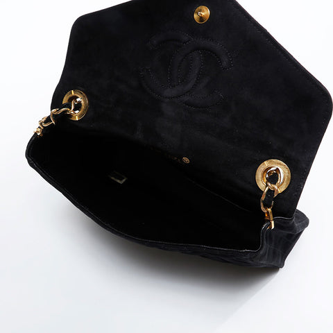 CHANEL 0 series 1986-1989 Suede Rhinestone Flap Shoulder Bag black WS21260