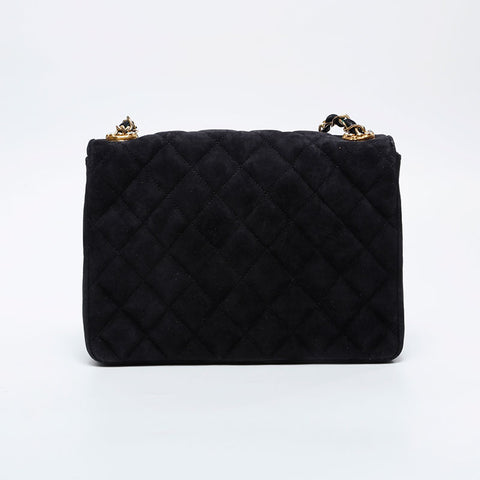 CHANEL 0 series 1986-1989 Suede Rhinestone Flap Shoulder Bag black WS21260