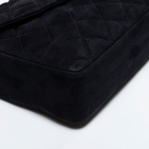 CHANEL 0 series 1986-1989 Suede Rhinestone Flap Shoulder Bag black WS21260