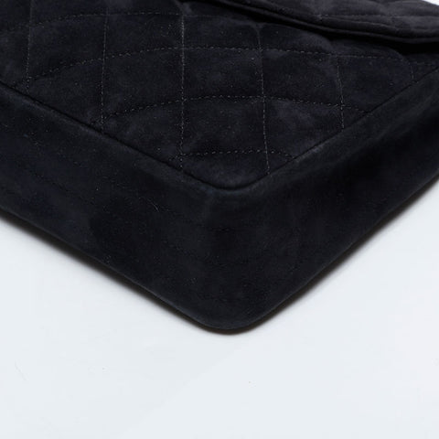 CHANEL 0 series 1986-1989 Suede Rhinestone Flap Shoulder Bag black WS21260