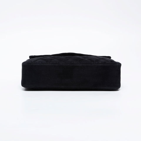 CHANEL 0 series 1986-1989 Suede Rhinestone Flap Shoulder Bag black WS21260