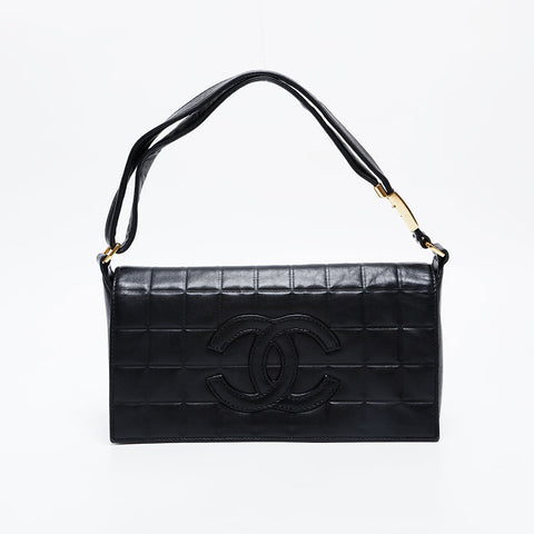 CHANEL No. 6 2000-2002 Lambskin Chocolate Bar COCO Mark Shoulder Bag black WS21261