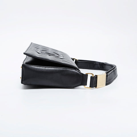 CHANEL No. 6 2000-2002 Lambskin Chocolate Bar COCO Mark Shoulder Bag black WS21261