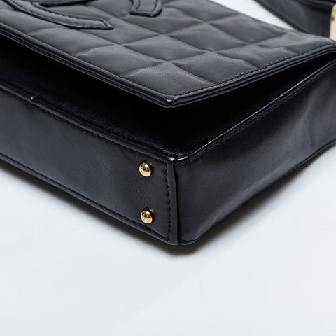 CHANEL No. 6 2000-2002 Lambskin Chocolate Bar COCO Mark Shoulder Bag black WS21261