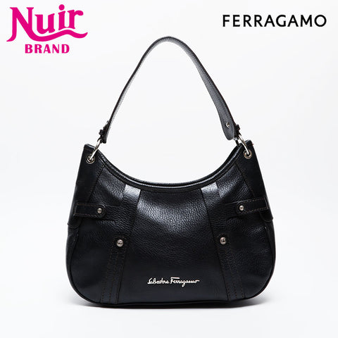 Salvatore Ferragamo Leather one belt with studs Shoulder Bag black WS21265