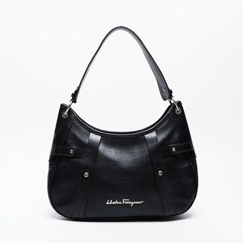 Salvatore Ferragamo Leather one belt with studs Shoulder Bag black WS21265