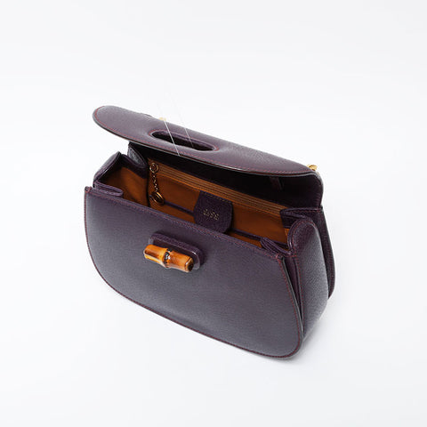 GUCCI Bamboo leather 2way Handbag purple WS21267