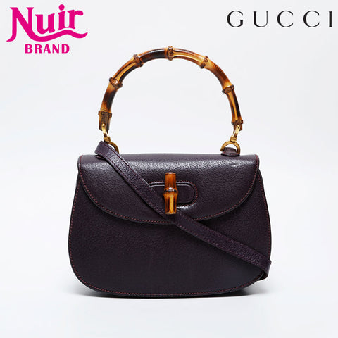 GUCCI Bamboo leather 2way Handbag purple WS21267