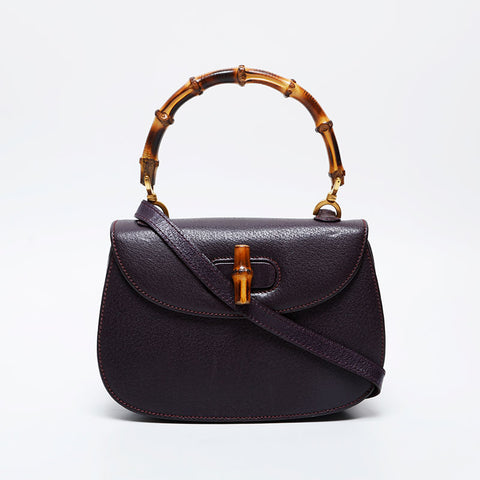 GUCCI Bamboo leather 2way Handbag purple WS21267
